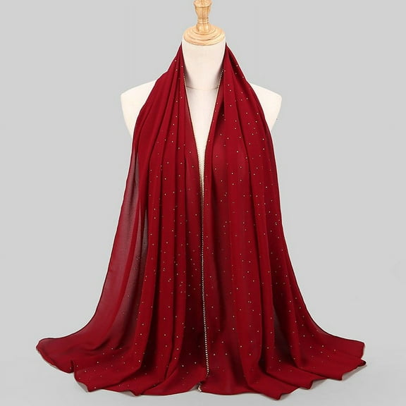 Lroveb Silk Scarf for Women Soft Chiffon Diamond Headscarf Spring Summer Long Shawl Muslim Hijab Ramadan Scarf