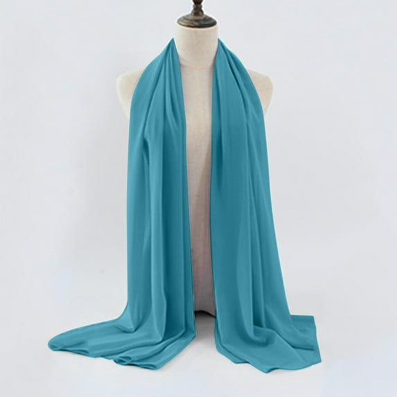 Lroveb Silk Scarf for Women Soft Solid Color Shawl Baotou Pearl Chiffon Muslim Hijab Ramadan Scarf