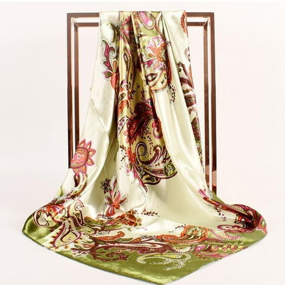Lroveb Silk Scarf for Women Spring Summer Prints Satin Cashew Flower Square Scarf Scarves