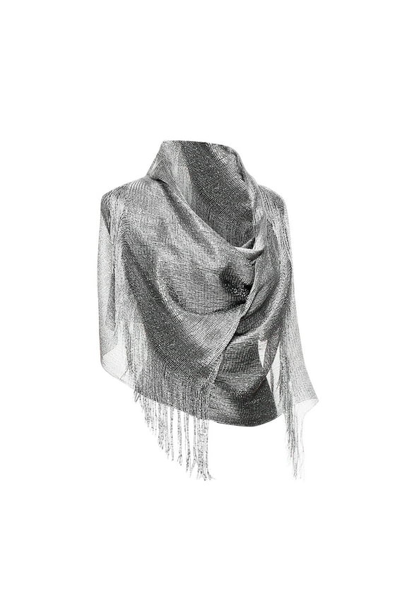 Sparkling Metallic Shawls and Wraps for Women Formal Wrap Fringe Wedding Evening Party Causal Dressy Scarfs Silver Pashmina