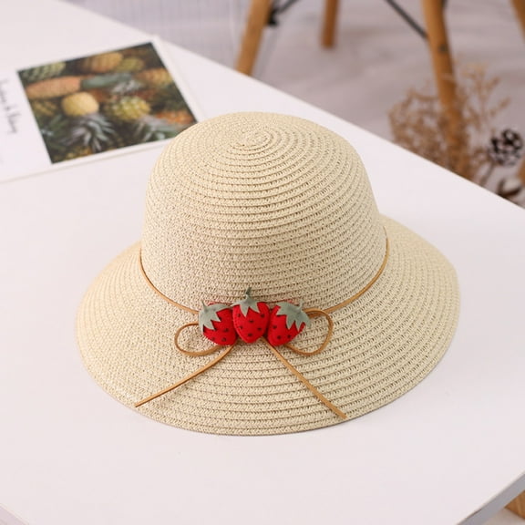 Lroveb Sun Hats for Women Cute Strawberry Hat Band Bucket Hat Sun Hat Travel Beach Straw Hat