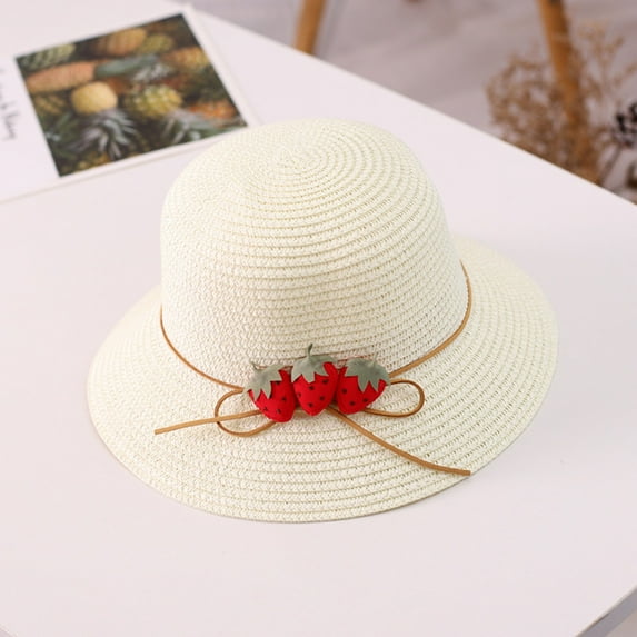 Lroveb Sun Hats for Women Cute Strawberry Hat Band Bucket Hat Sun Hat Travel Beach Straw Hat
