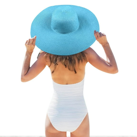 Lroveb Sun Hats for Women Foldable Large Brimmed Straw Hat Sun Protection Floppy Disk Wide Beach Hat