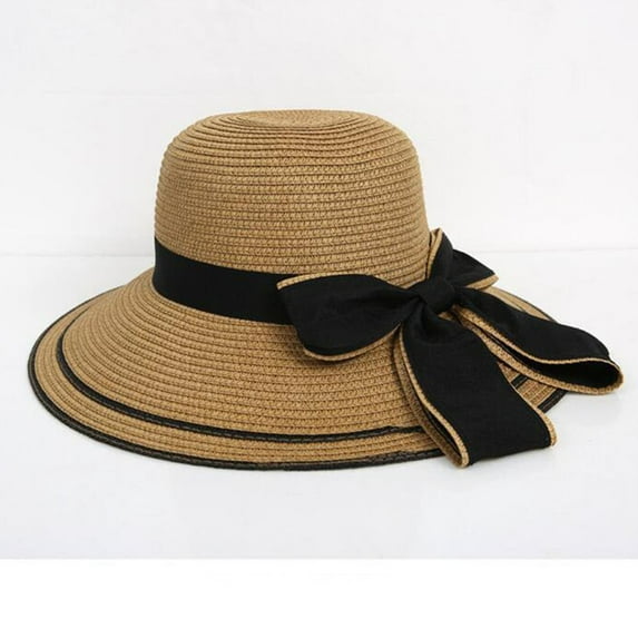 Lroveb Sun Hats for Women Summer Beach Big Straw Hat Floppy Wide New Bowknot Folding Cap Foldable Hat