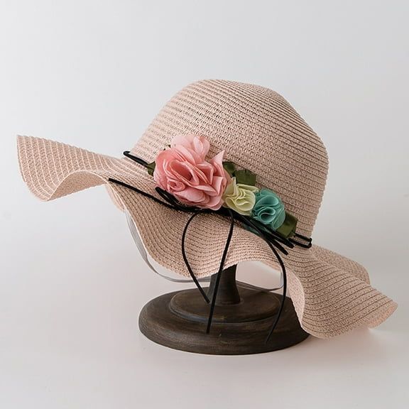 Lroveb Sun Hats for Women Summer Beach Ladies Wide Straw Foldable Travel Flower Hat Caps Floppy Hat