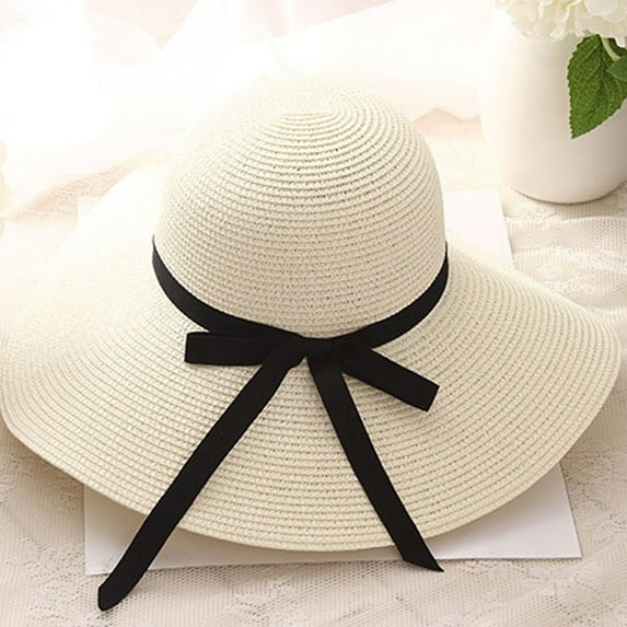 Lroveb Sun Hats for Women Summer Beach New Ladies Floppy Foldable Cap Wide Brim Straw Hat