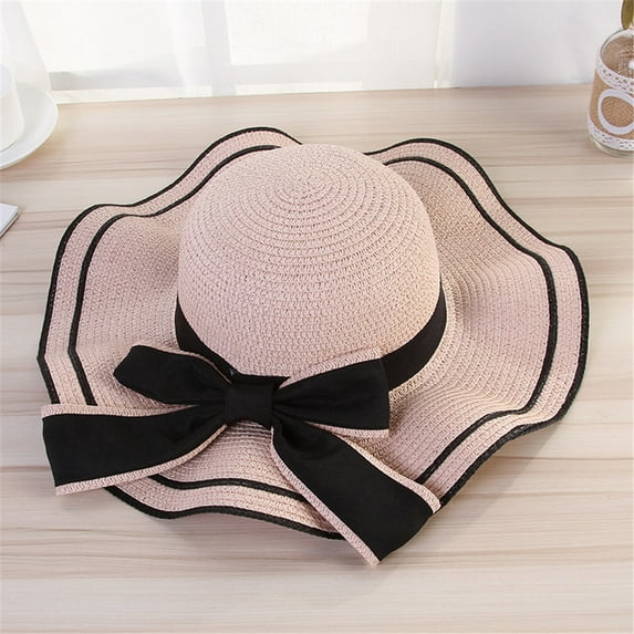 Lroveb Sun Hats for Women Summer Beach Straw Hat Jazz Sunshade Panama Trilby Fedora Gangster Cap Foldable Floppy Hat