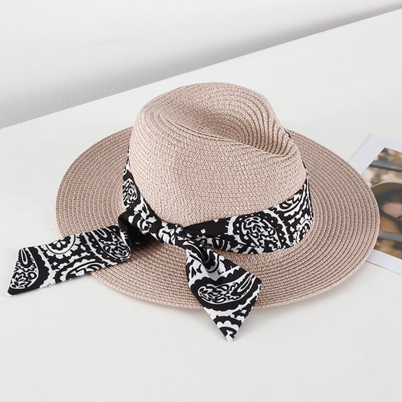 Lroveb Sun Hats for Women Summer Beach Wide Straw Retro Hat Little Girl Cap Foldable Ladies Floppy Hat
