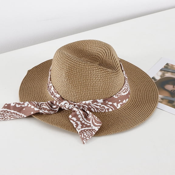 Lroveb Sun Hats for Women Summer Beach Wide Straw Retro Hat Little Girl Cap Foldable Ladies Floppy Hat