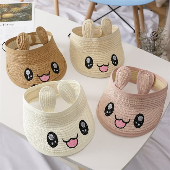 Lroveb Sun Visors for Girls and Boys Children Summer Cute Sunscreen Sunshade Hat Straw Beach Baseball Cap