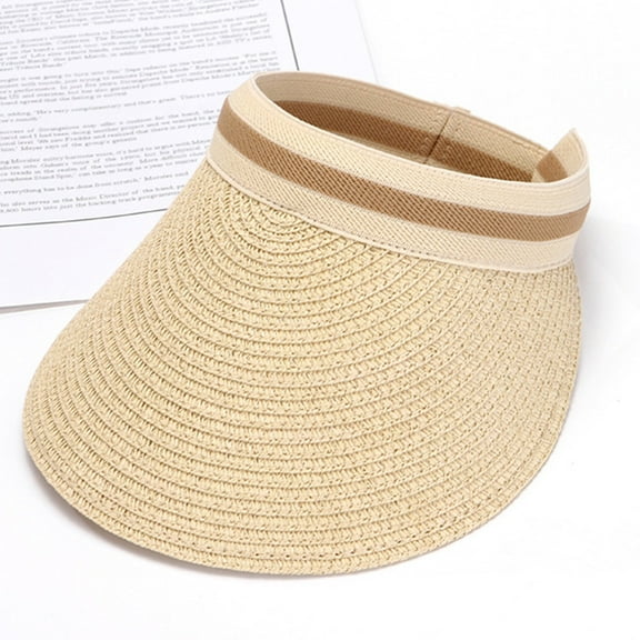Lroveb Sun Visors for Women Summer Outdoors Wide Brim Straw Hat Beach Golf Hats Protection Travel Ponytail Cap Upf 50  Caps Baseball Cap