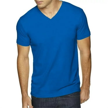 Lroveb T Shirts for Men Trendy Spring/summer Casual Short Sleeved V Neck Solid Color T Shirt Top Blue