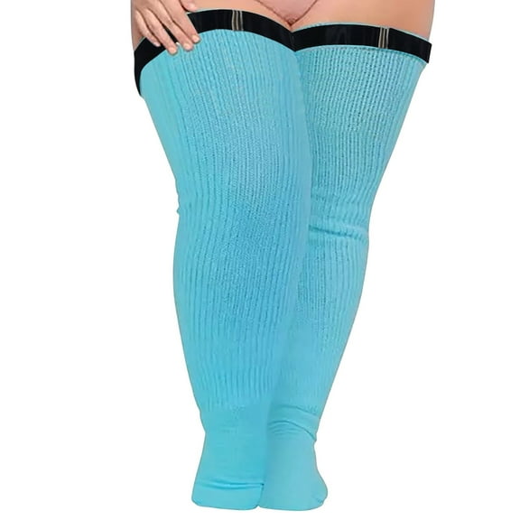 Lroveb Thigh High Stockings for Women Soild Plus Size Over Knee Cotton Socks Extra Long Thick Tall with Elastic No Slip Belt Stockings