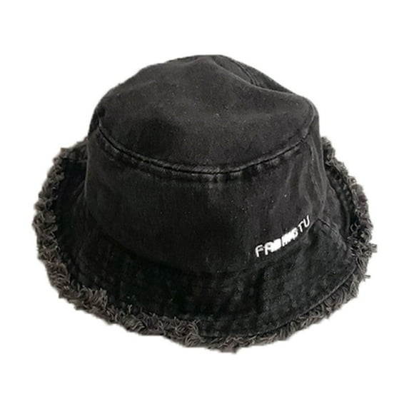 Lroveb Toddler Bucket Hats Children‘S Sun Screen Solid Color Fisherman Hat with A Washed Fenim Frill Hat