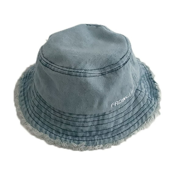 Lroveb Toddler Bucket Hats Children‘S Sun Screen Solid Color Fisherman Hat with A Washed Fenim Frill Hat