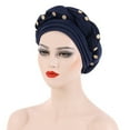 thumbnail image 1 of Lroveb Turbans for Women Head Wrap Hijab Fashion Beading Braid Hat Muslim Ruffle Cancer Cap Sleep Caps Satin Lined Hair Bonnets Beanie Hat, 1 of 3