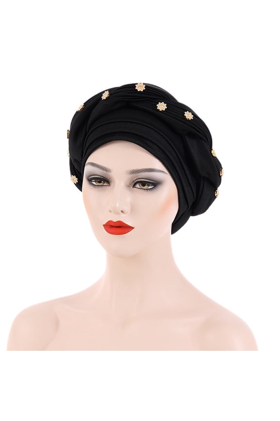 Turbans for Women Head Wrap Hijab Fashion Beading Braid Hat Muslim Ruffle Cancer Cap Sleep Caps Satin Lined Hair Bonnets Beanie Hat