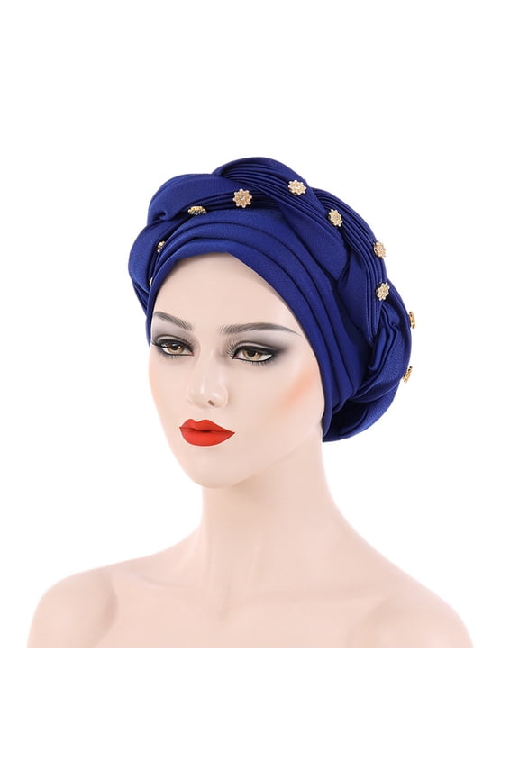 Turbans for Women Head Wrap Hijab Fashion Beading Braid Hat Muslim Ruffle Cancer Cap Sleep Caps Satin Lined Hair Bonnets Beanie Hat