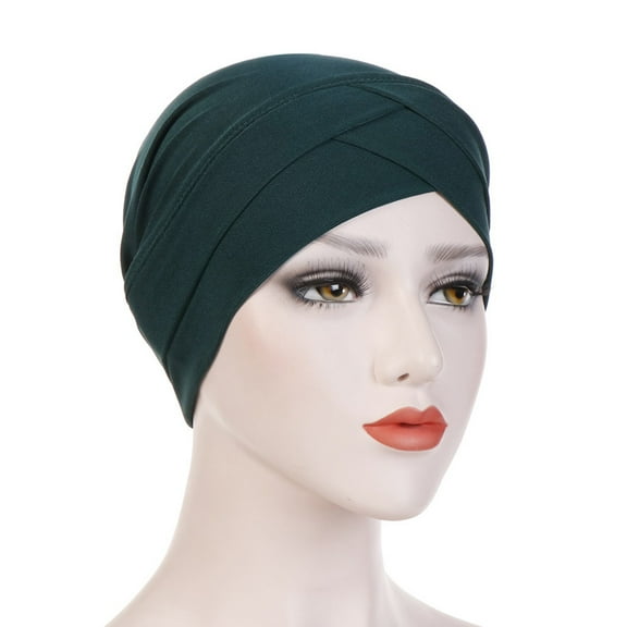 Lroveb Turbans for Women Head Wrap Hijab Stretch Cloth Forehead Cross Indian Hat Crystal Linen Turban Muslim Bottoming Beanie Hat