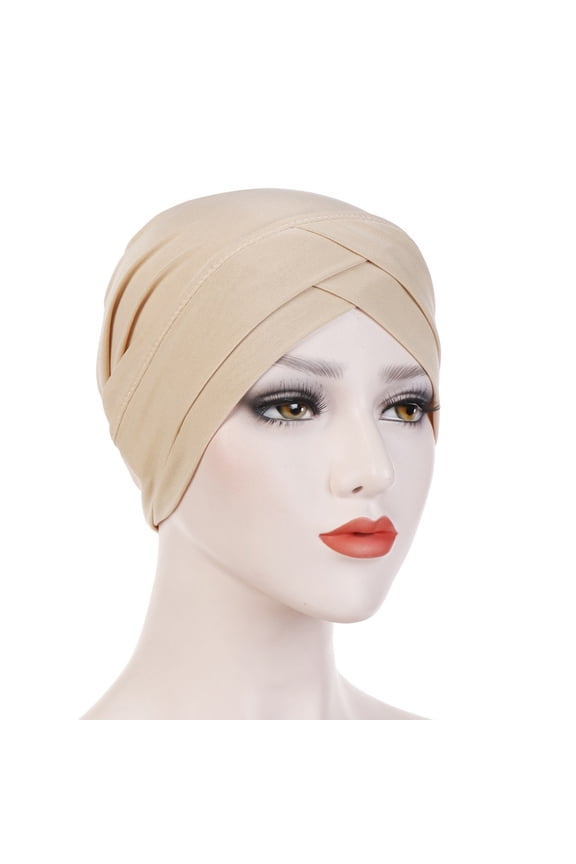 Turbans for Women Head Wrap Hijab Stretch Cloth Forehead Cross Indian Hat Crystal Linen Turban Muslim Bottoming Beanie Hat
