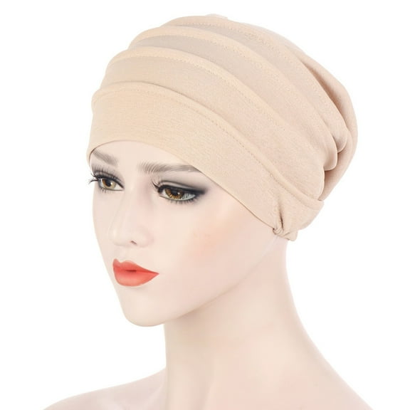 Lroveb Turbans for Women Head Wrap Hijab Womens Pile Hats Solid Color Muslim Toe Caps Pleated Beanie Hat