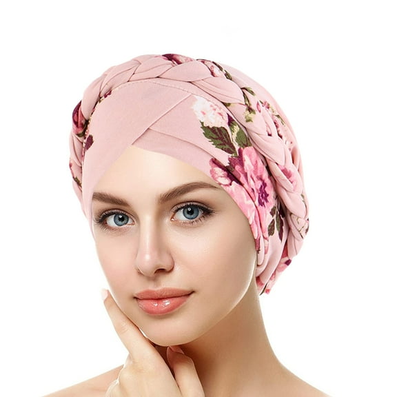 Lroveb Turbans for Women Headwrap Chemo Cancer Cap Floral Printed Pre-Tied Twisted Braid Hair Bonnet Turban Hat