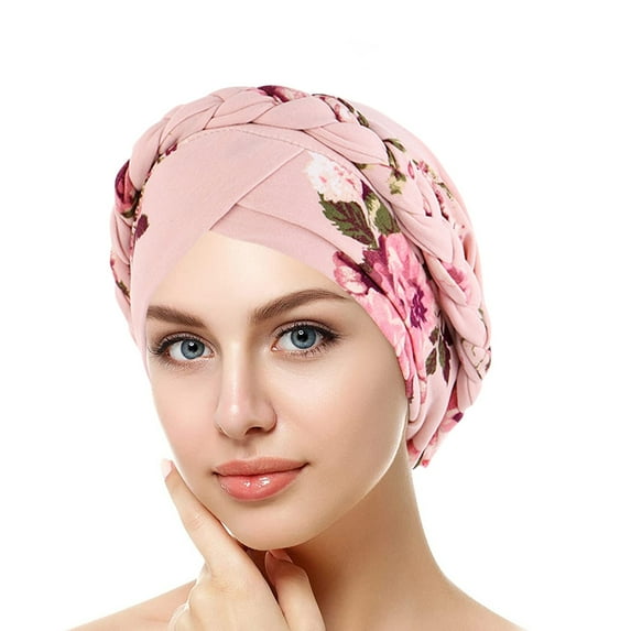 Lroveb Turbans for Women Headwrap Chemo Cancer Cap Floral Printed Pre-Tied Twisted Braid Hair Bonnet Turban Hat