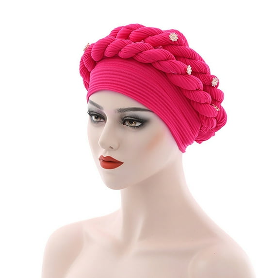 Lroveb Turbans for Women Headwrap Fashion Beading Braid Hat Muslim Ruffle Cancer Wrap Cap Sleep Caps Satin Lined Hair Bonnets
