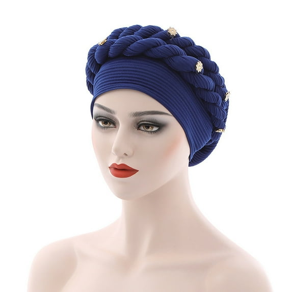 Lroveb Turbans for Women Headwrap Fashion Beading Braid Hat Muslim Ruffle Cancer Wrap Cap Sleep Caps Satin Lined Hair Bonnets