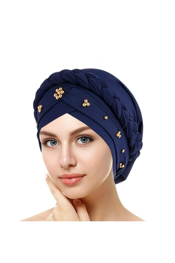 Turbans for Women Headwrap Turban Cap Beaded Headscarf Beanie Twisted Braid Wrap Hat Headwear