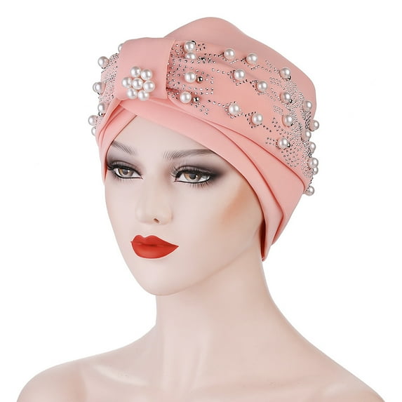 Lroveb Turbans for Women Headwrap Womens Fashion Solid Color Hot Diamond Pearl HeadbWomens Elastic HeadbCap HeadbCap