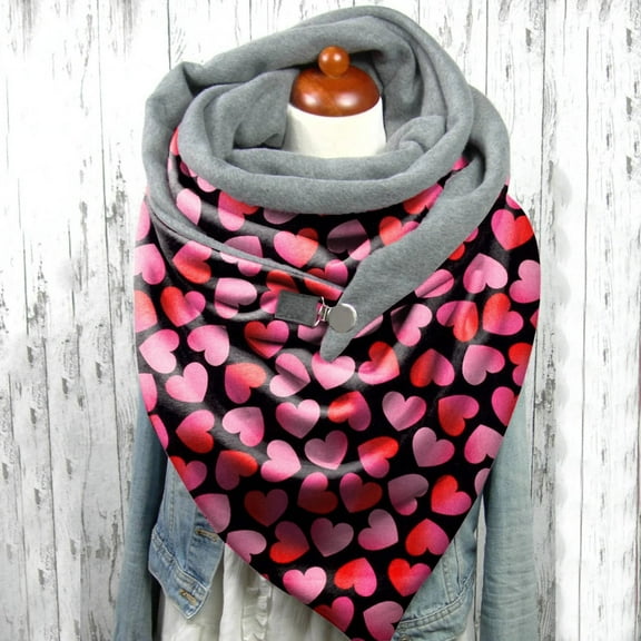 Lroveb Valentine's Day Scarf for Women Fashion Love Print Button Soft Wrap Casual Warm Scarves Shawls Scarf