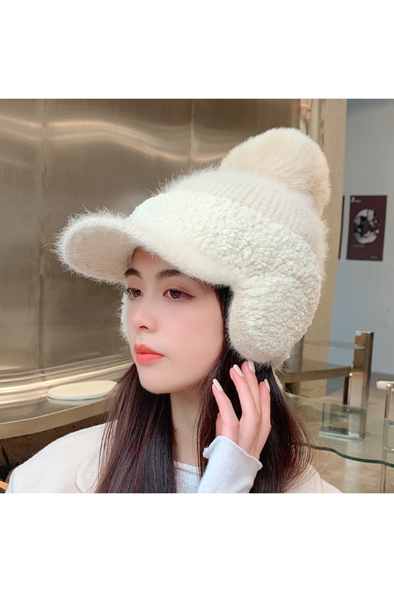 Visor Hats for Women Fall Winter Ear Protection Warm Baseball Wool Ball Cap Thickened Fleece Duck Tongue Knitted Newsboy Hat