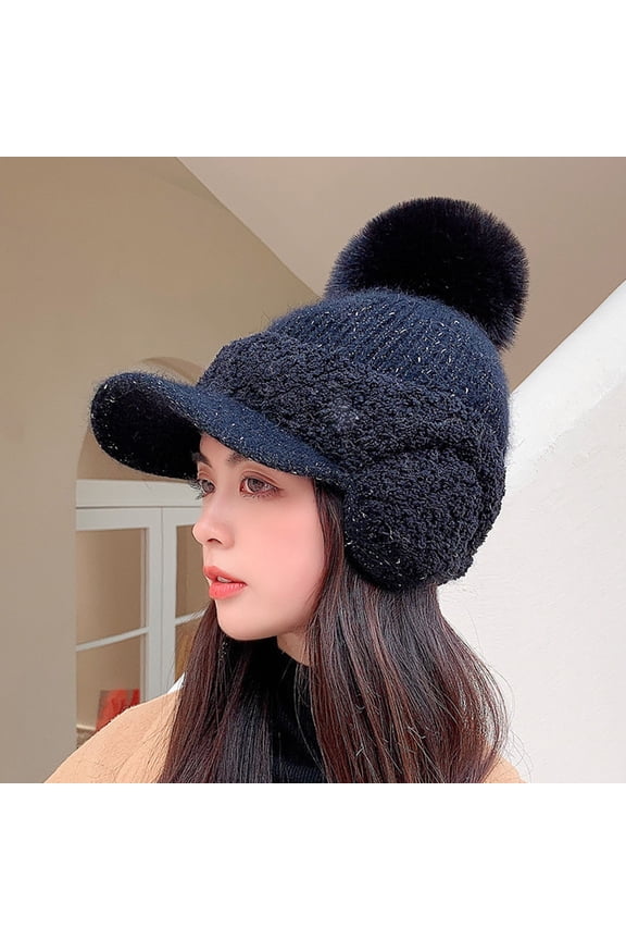 Visor Hats for Women Fall Winter Ear Protection Warm Baseball Wool Ball Cap Thickened Fleece Duck Tongue Knitted Newsboy Hat