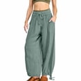 thumbnail image 1 of Lroveb Wide Leg Pants for Women, High Waisted Summer Pants Womens, Womens Solid Color Fashionable Casual Loose Drawstring Pocket Pants Green, 1 of 4