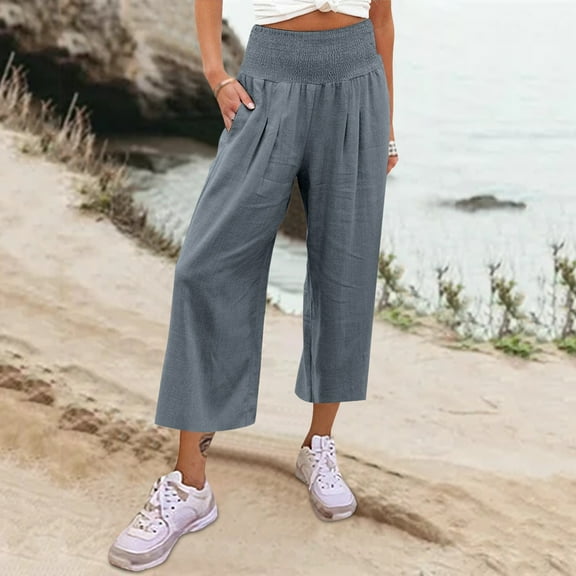 Lroveb Wide Leg Pants for Women Plus Size, High Waisted Lounge Pants Womens, Womens Pockets Elastic Solid Loose Pants Casual Long Trousers Grey