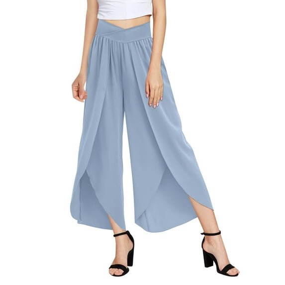 Lroveb Wide Leg Pants for Women Plus Size, Womens High Waisted Culottes Palazzo Pants, Pants Yoga Hippie Boho Beach Size Blue
