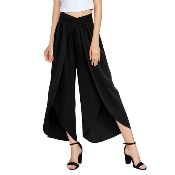 Lroveb Wide Leg Pants for Women, Womens High Waisted Culottes Palazzo Pants, Pants Yoga Hippie Boho Beach Plus Size Black
