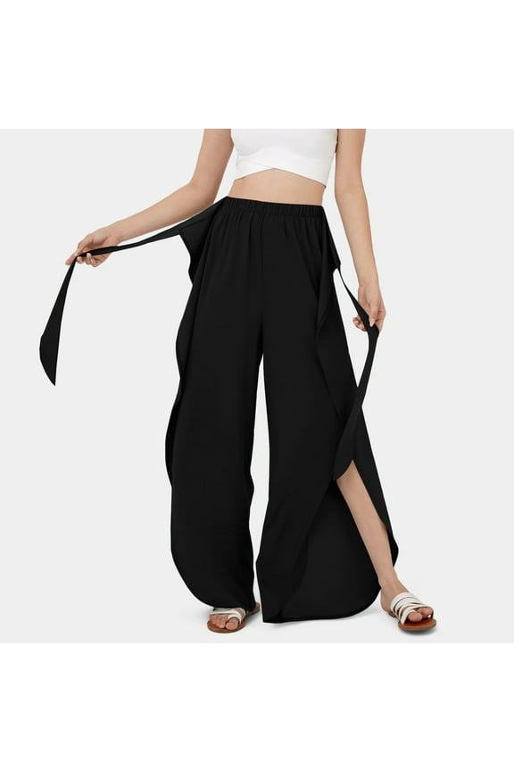 Wide Leg Pants for Women, Womens High Waisted Culottes Palazzo Pants, Pants Yoga Hippie Boho Beach Plus Size Black