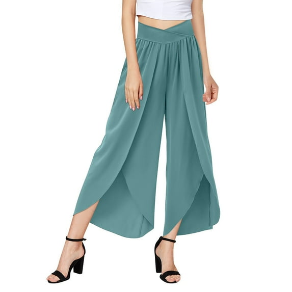Lroveb Wide Leg Pants for Women, Womens High Waisted Culottes Palazzo Pants, Pants Yoga Hippie Boho Beach Plus Size Green