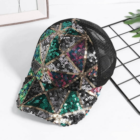 Lroveb Women Men Baseball Caps Sequins Breathable Beach Adjustable Cap Hip Hop Hat Sun Trucker Hat
