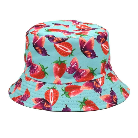 Lroveb Women Men Bucket Hats Casual Summer Printed Outdoor Double Sided Flat Top Sunshade Hat Sun Hat