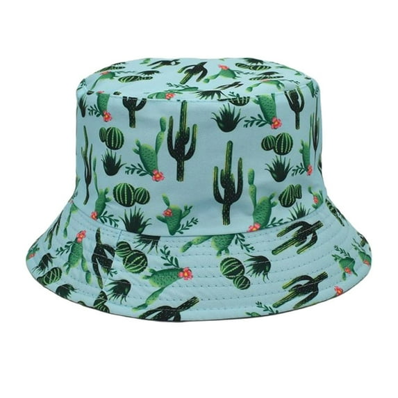 Lroveb Women Men Bucket Hats Casual Summer Printed Outdoor Double Sided Flat Top Sunshade Hat Sun Hat