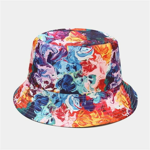 Lroveb Women Men Bucket Hats Unsiex Casual Fisherman Hat 3D Printed Pattern Tie Dye Double Basin Outdoor Visor Sun Hat