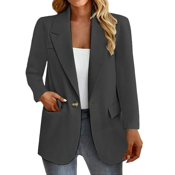 Lroveb Womens Blazers for Work Casual Long Sleeved Solid Color Temperament Commuting Slim Suit Jacket