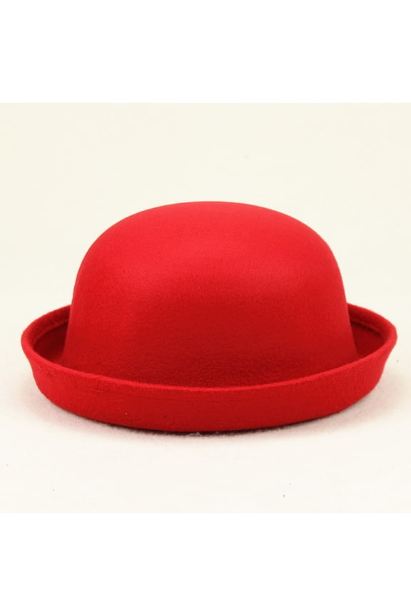 Womens Classic Wool Bowler Hat Elegant Roll Up Brim Panama Fedora Hat Youth Junior Bucket Hat