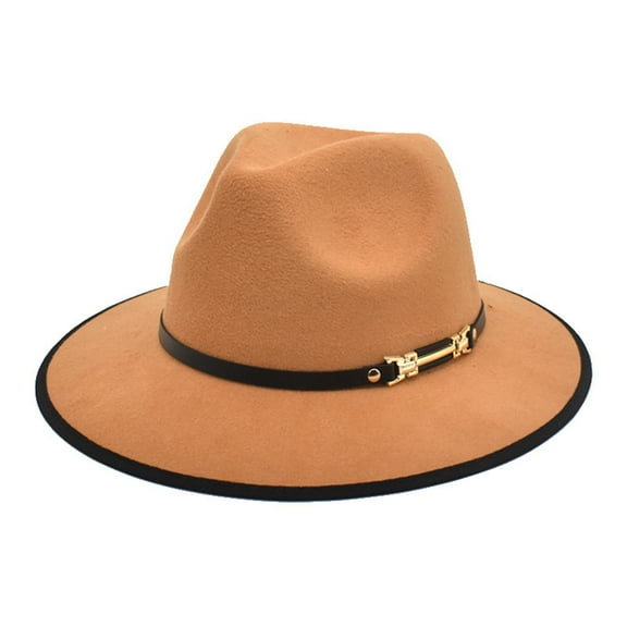Lroveb Womens Cowboy Hats Korean Version Woolen Top Hat Jazz British Style Big Brim Ladies Fall Winter Fashion Flat Fedora Hat