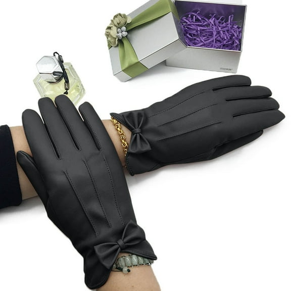 Lroveb Womens Faux Leather Gloves Fall Wnter Fashion Imitation Gloves Thickened Screen Riding Windproof Warm Winter Gloves