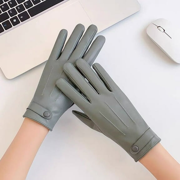 Lroveb Womens Faux Leather Gloves Fashion Lace Butterfly Embroidery Fleece Lined Gloves Lambskin Driving Winter Gloves