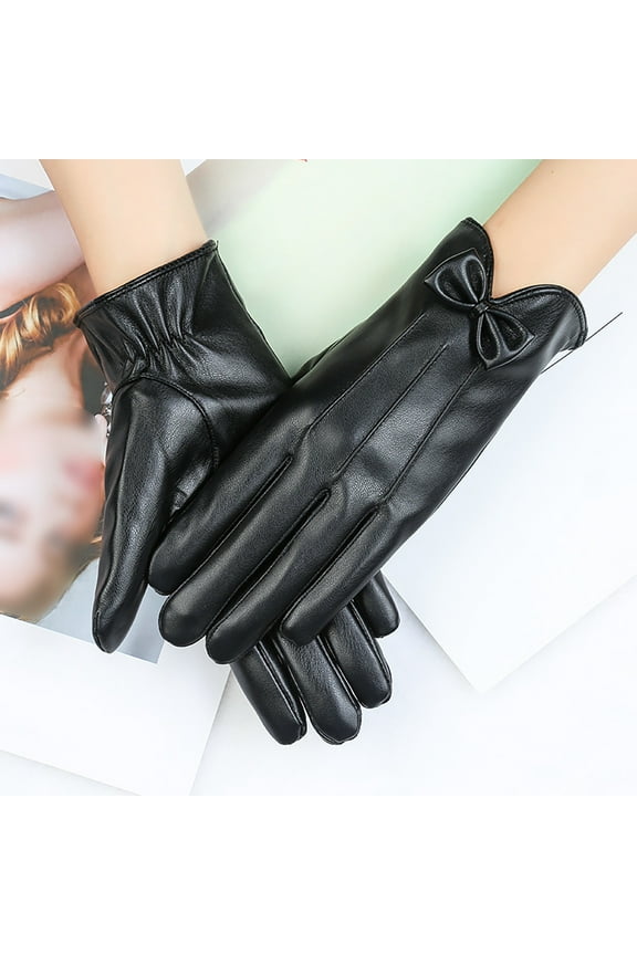 Womens Faux Leather Gloves Fashion Lace Butterfly Embroidery Fleece Lined Gloves Lambskin Driving Winter Gloves